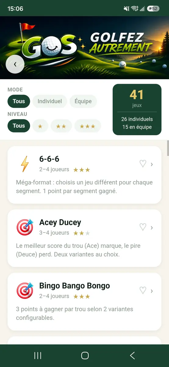 Catalogue des jeux